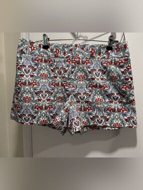 LOFT Floral Print Cotton Shorts — Red, Blue & Cream